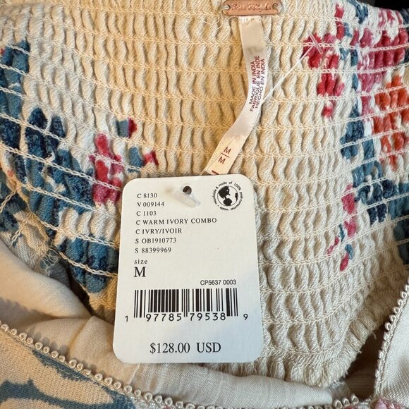 Free People Francesca Floral Print Mini Dress Women's Medium Warm Ivory Boho NWT - Picture 14 of 16